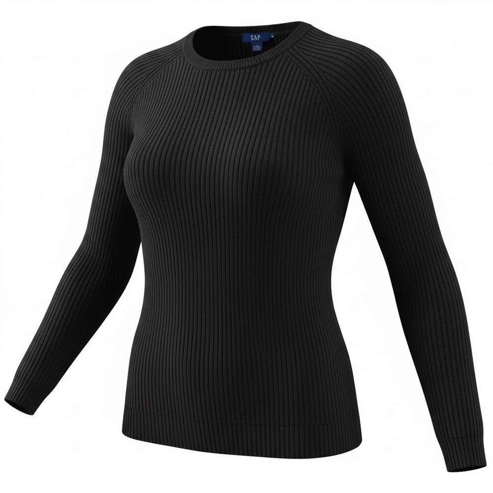 GAP Lambswool Angora Sweater Ribbed Crew Neck Large Black Raglan Dark Academia